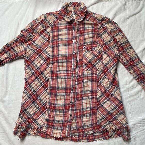 Free People Juniper Ridge Plaid Red Shirt Size Small Women's Cotton Relaxed Fit - Picture 2 of 7